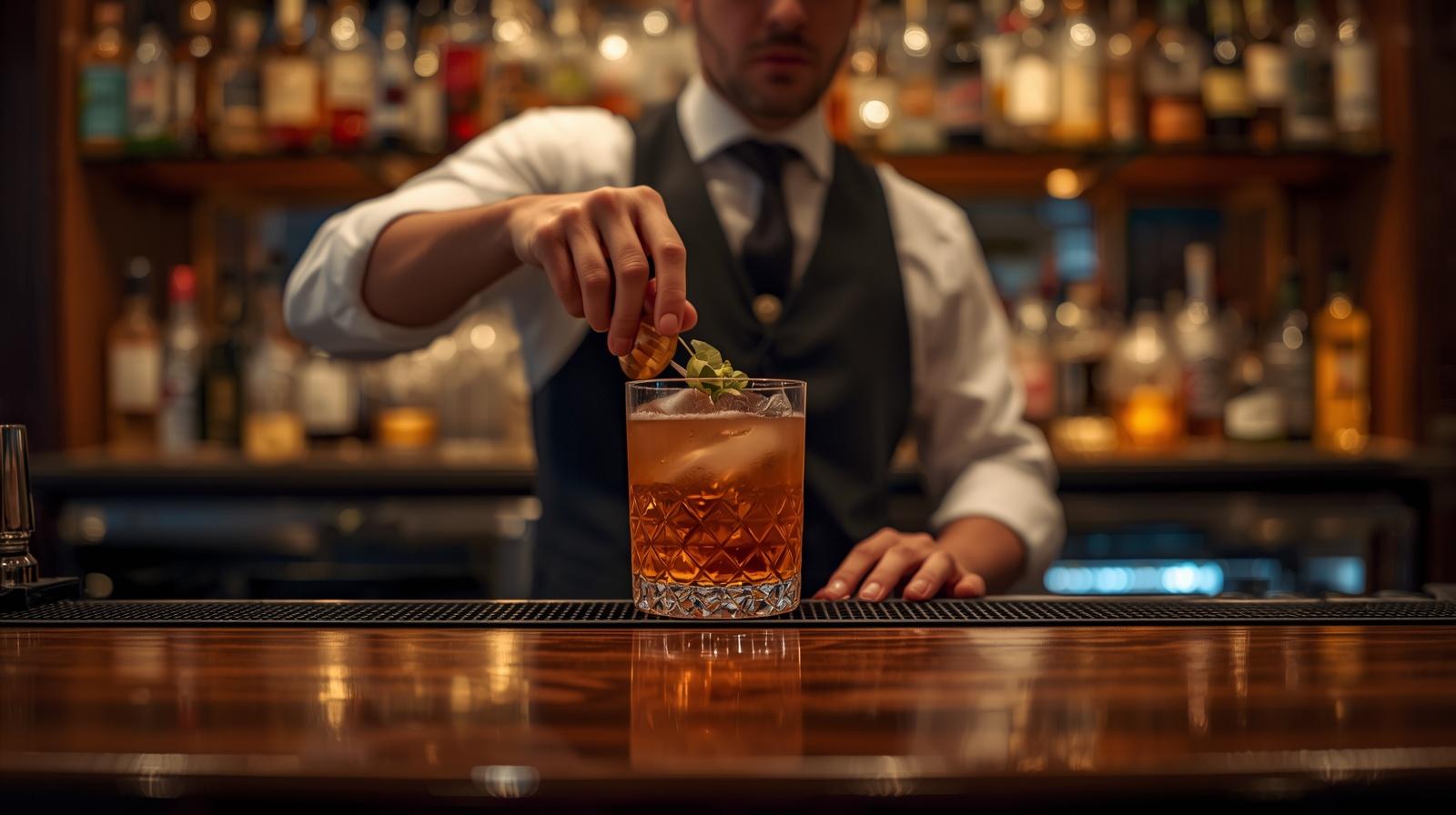 Cocktail being served in a lively atmosphere